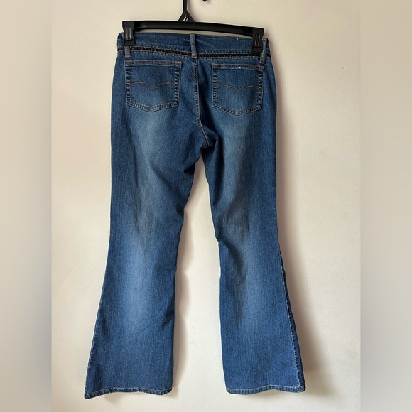 Younique Original Women’s Flare Jeans Low Rise Faux Leather Trim Sz 5 Y2k - Picture 2 of 10